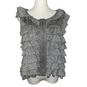 Ryu Gray Acrylic Ruffle Zip Vest Lg Anthropologie